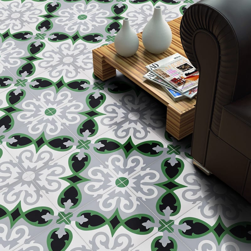 Handmade Agadir in Green, Grey, Black Cement Tile, Pack 12 (Morocco)