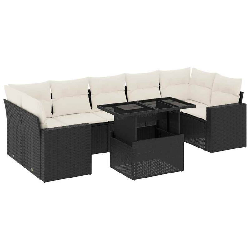 vidaXL Patio Sofa Set with Cushions Outdoor Furniture 8 Piece Poly Rattan - 21.7 x 39.4 x 28.7 in