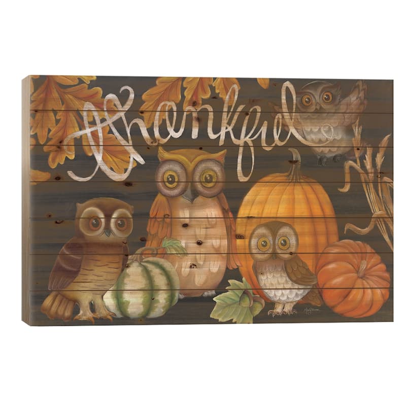 Harvest Owl III Print On Wood by Mary Urban - Multi-Color - 18x26x1.5