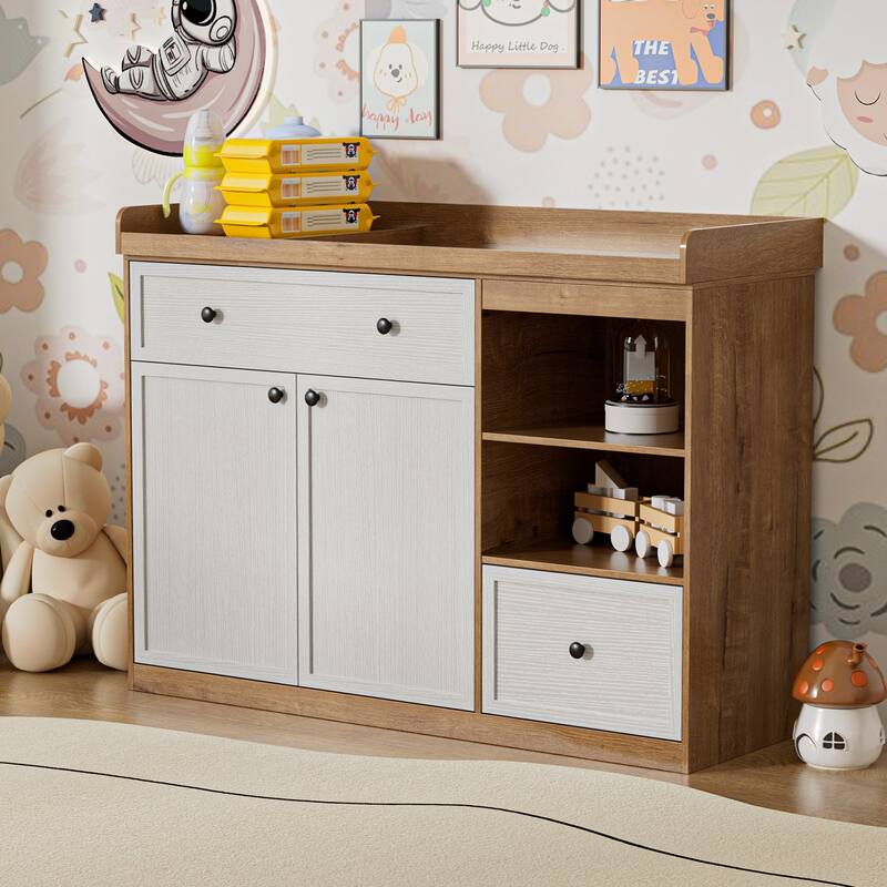 Changing Table Dresser with Drawers and Shelves - White