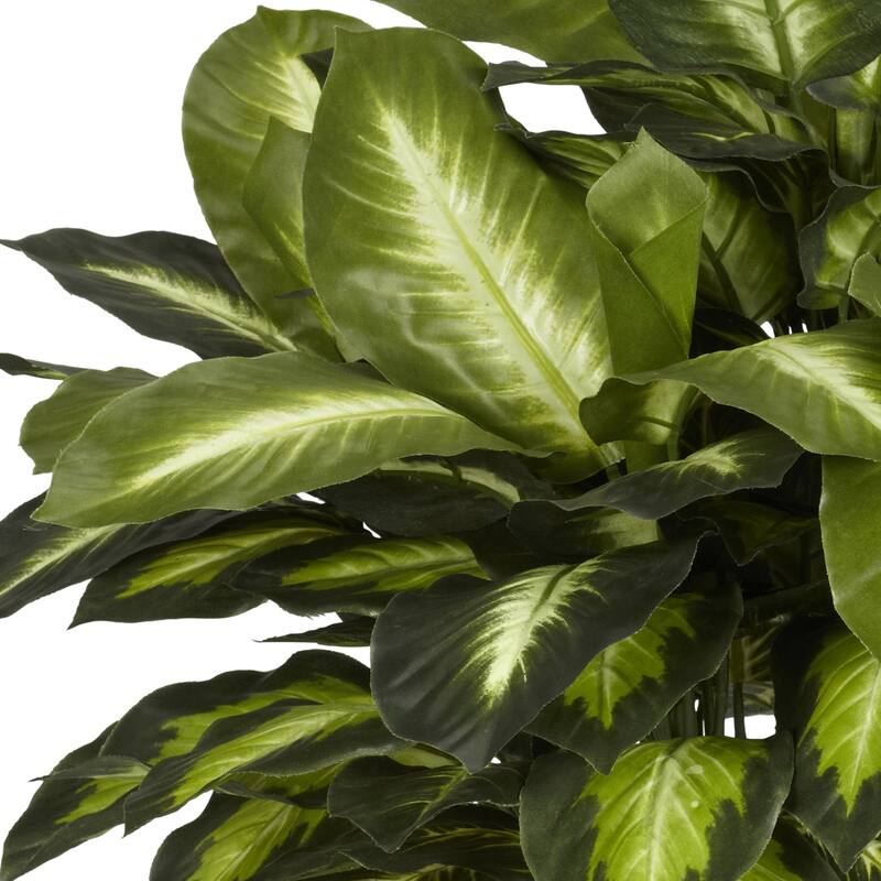 Golden Dieffenbachia Silk Plant - 24" Decorative Faux Greenery in Hexagon Pot for Home Decor - 2ft.