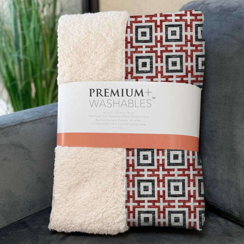 Premium Machine Washable ASB139 Modern Geo Sherpa Throw Blanket
