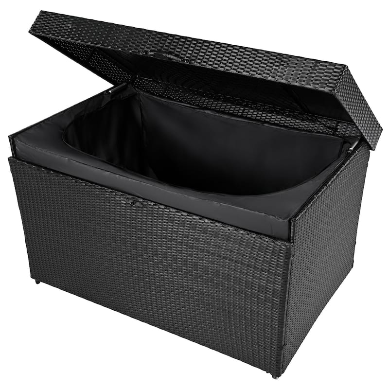 230 Gallon Wicker Deck Box Outdoor Storage with Wheels and Lockable Lid