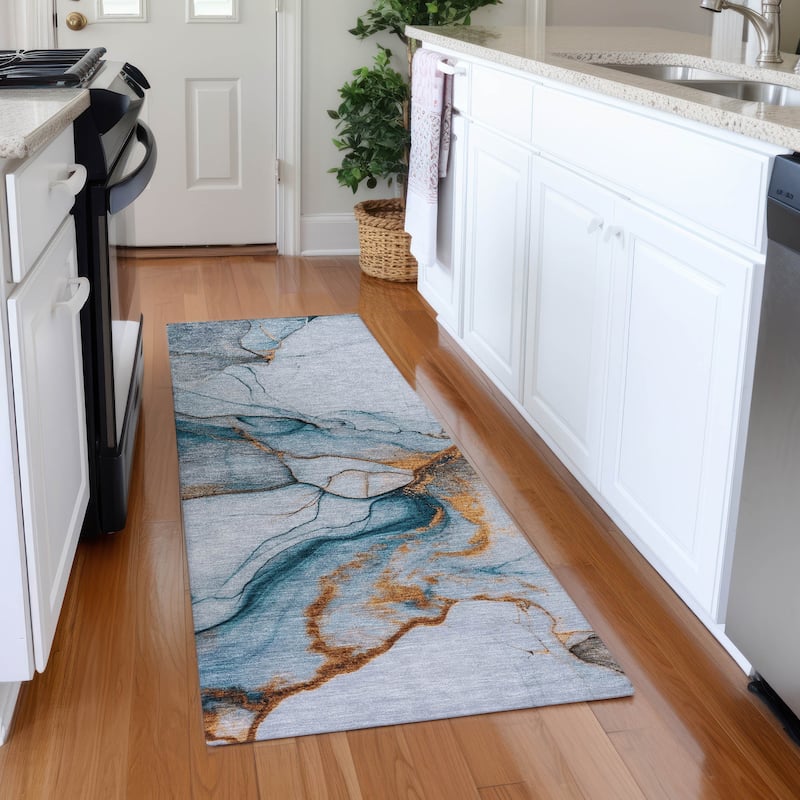 Premium Washable Super Soft Modern Crackle Mayfield Rug - Sky - 2'3" x 7'6"