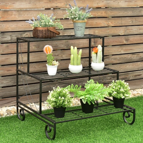 Kaivu 3-tier Black Metal Flower Plant Shelf Display Rack by Havenside Home