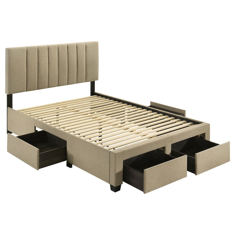 Wheatland 4-drawer Upholstered Storage Bed Light Brown