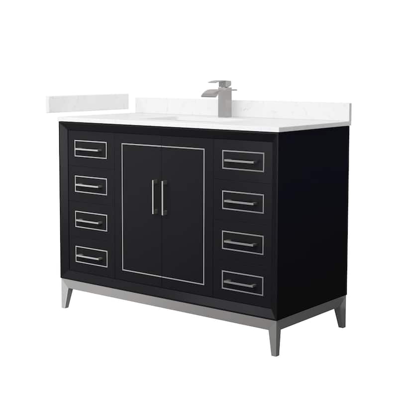 Wyndham Collection WCH515148S-VCA-UNSMXX Marlena 48" Free Standing - Black / Carrara Cultured Marble Top / Brushed - Anthracite Finish