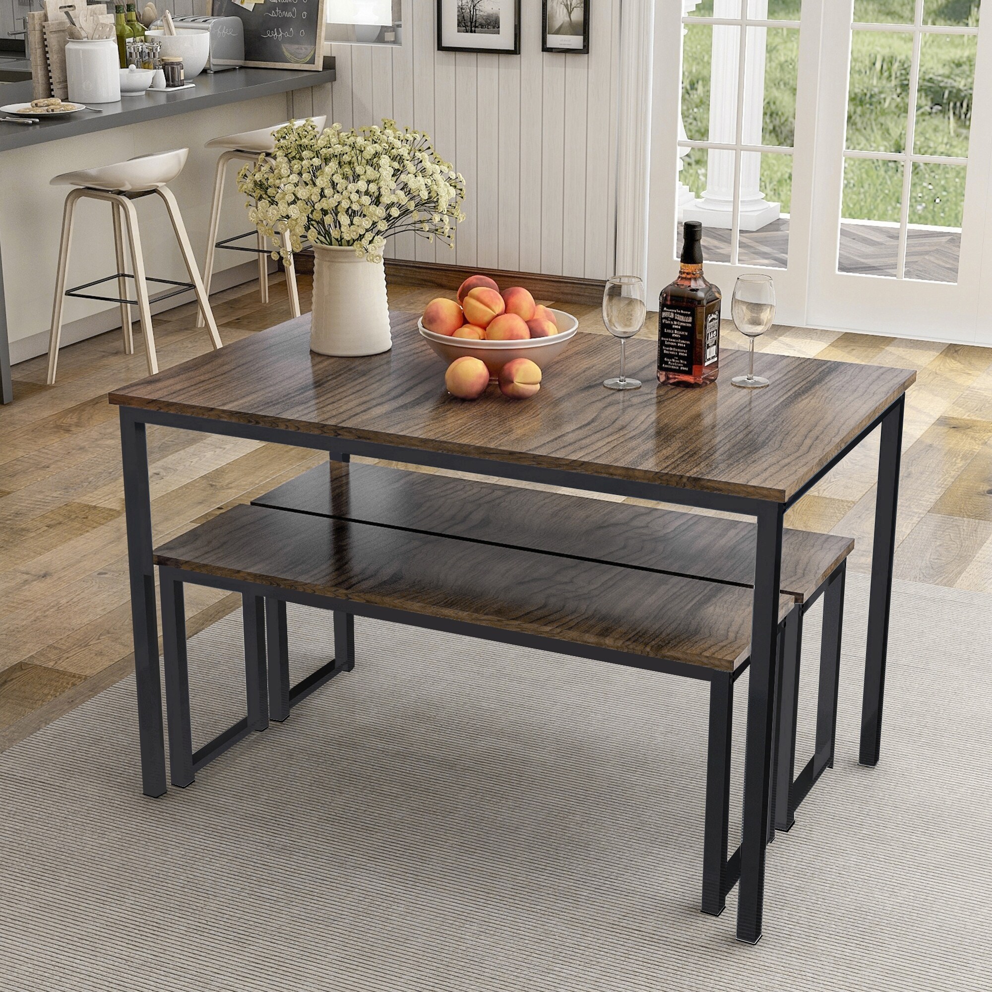 3 Piece Dining Table Set : Venta 3 Chair Dining Set En Stock / The tabletop and bench seats are richly crafted of acacia wood with wonderful tonal variation.