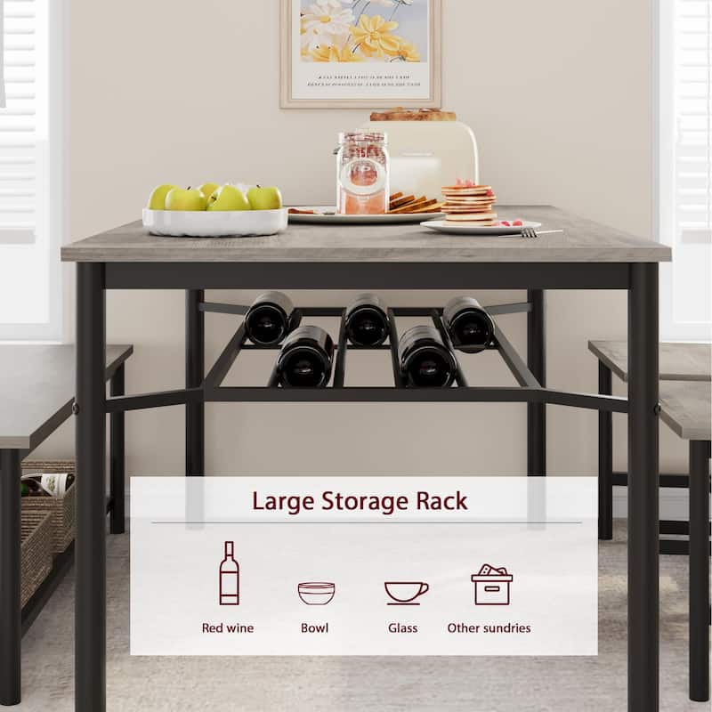 47.2" Rectangular Dining Table Set with Storage Bench and Wine Rack
