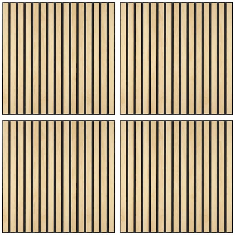 HOMCOM 4 Pack 3D Faux Wood Wall Panels, 24" x 24" Sound Absorbing Acoustic Panels, Wood Slat Wall Panels for Interior Wall Decor