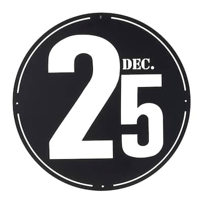 Modern Black Metal December 25 Wall Decor Cutout Holiday Plaque for Living Room or Entryway - 24”L x 0.5”W x 24”H