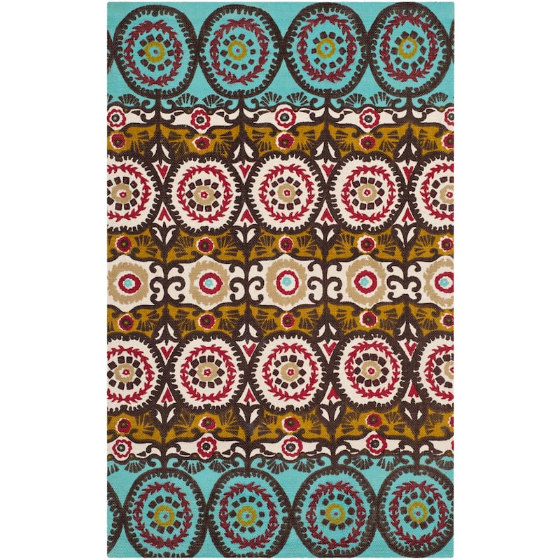 SAFAVIEH Handmade Cedar Brook Vinciane Modern Cotton Rug - 2'3" x 3'9" - Turquoise/Burgundy