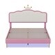 preview thumbnail 5 of 28, Full Size Upholstered Princess Platform Bed with Crown-Shaped Headboard, Soft Night Light Strips, and Gold Metal Legs