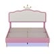 preview thumbnail 20 of 28, Roomfitters Upholstered Princess Bed with Crown Headboard, Platform Bed with Light Strips and Golden Metal Legs, White+Pink
