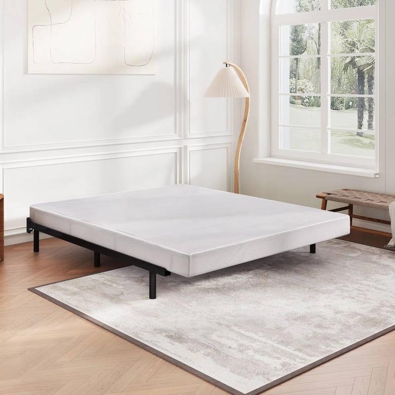 Black Metal Low Profile Box Spring Mattress Foundation with Cover - Twin
