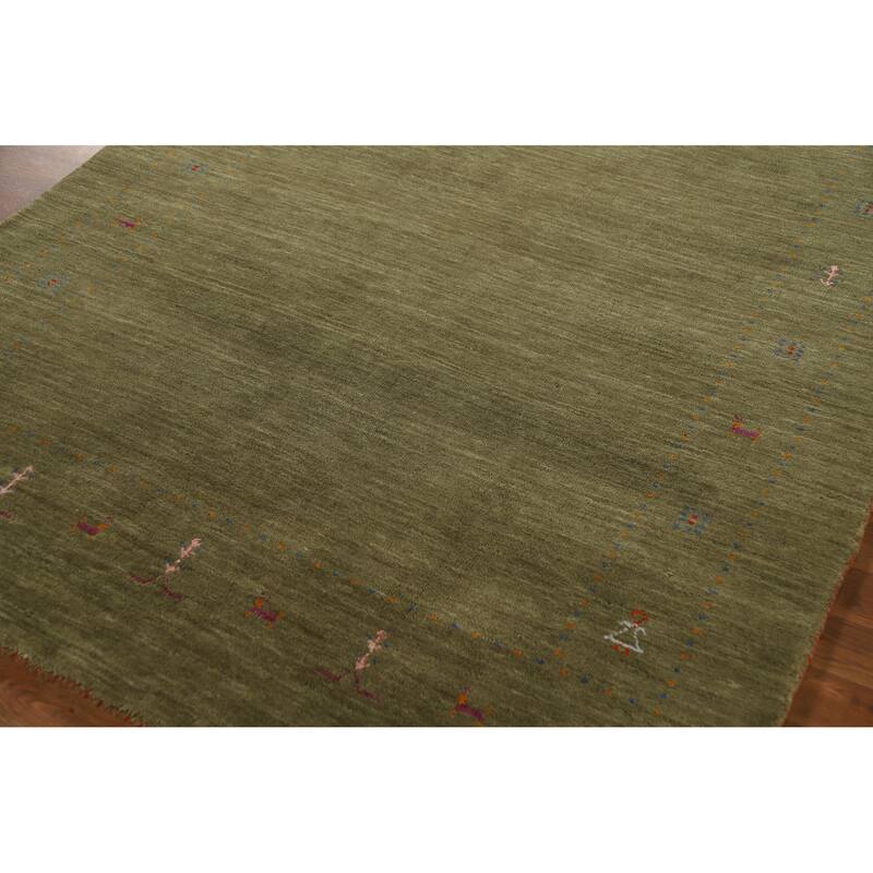 Hand Knotted Oriental 100% Wool Carpet Tribal Tribal Green Gabbeh Area Rug - 7' 7'' X 4' 11''