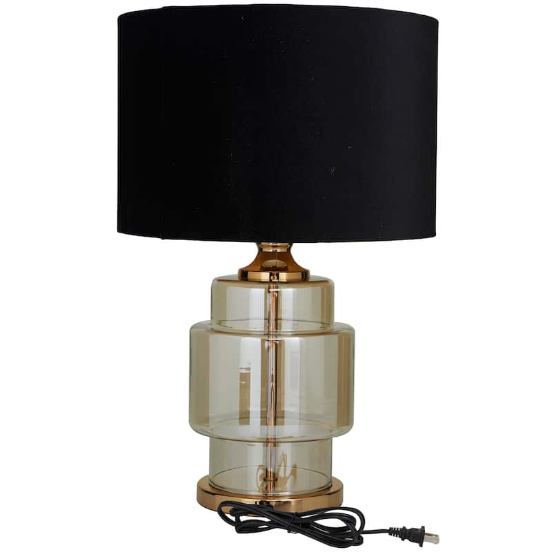 Gold Glass Transparent Base Room Table Lamp with Drum Shade