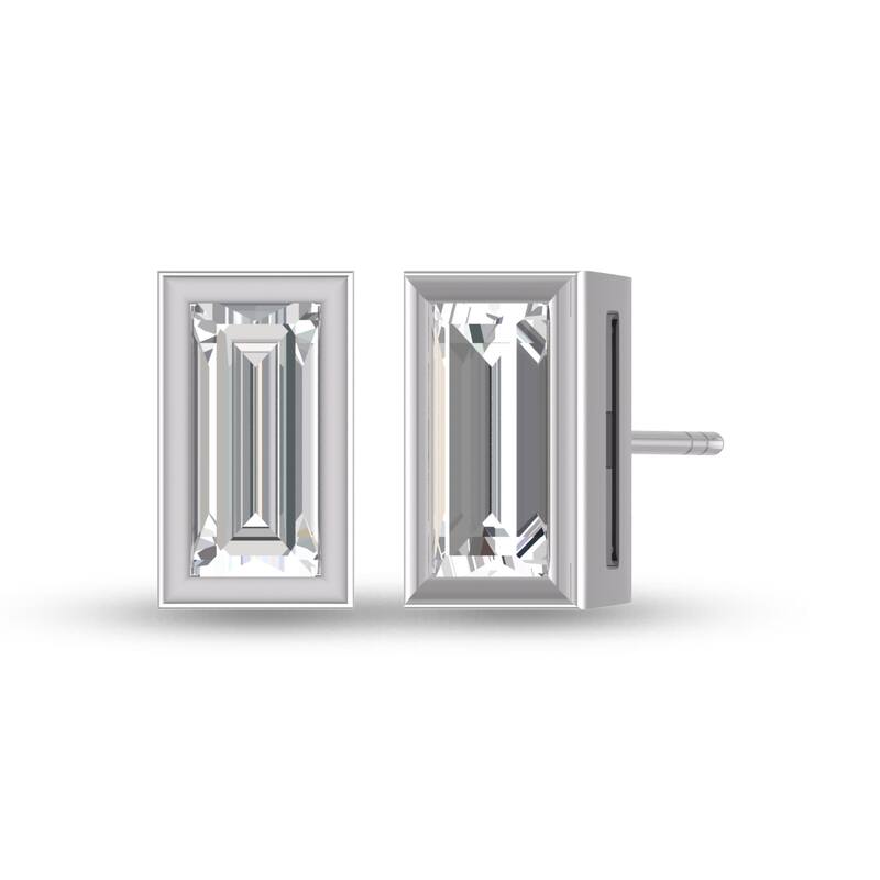 Marquee Lab Grown 1/2 Carat Baguette Bezel Set Diamond Solitaire Earrings in 14K White Gold