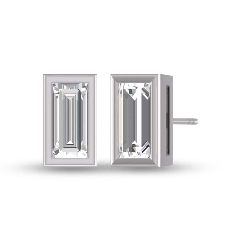 Marquee Lab Grown 1/4 Carat Baguette Bezel Set Diamond Solitaire Earrings in 14K White Gold