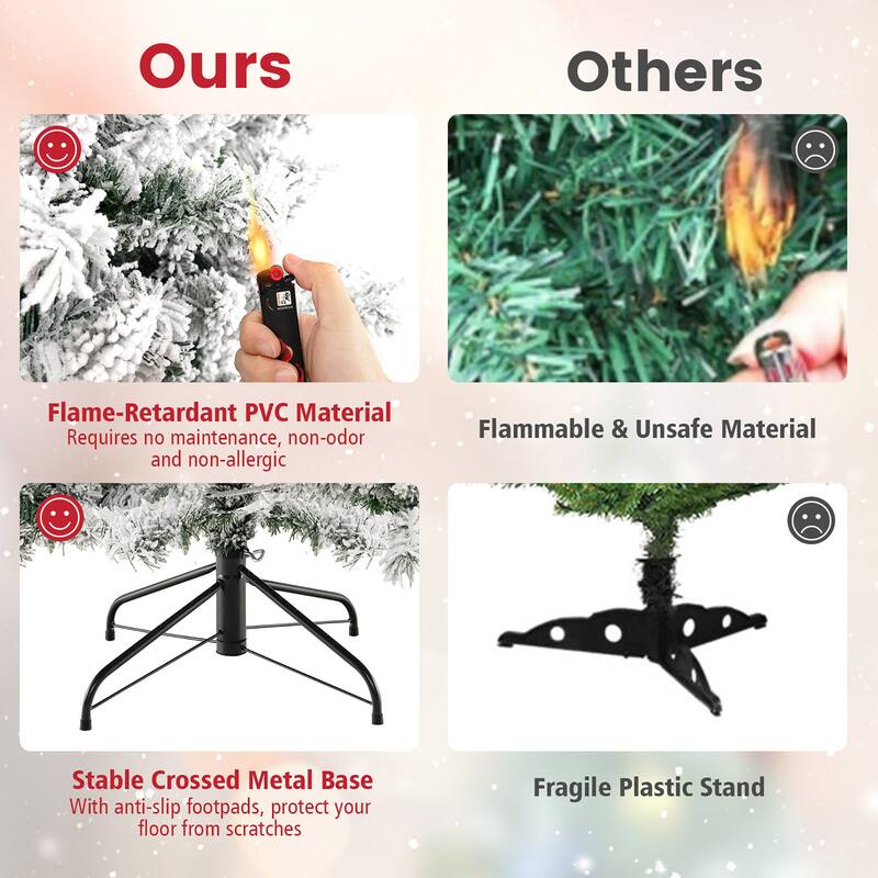 Gymax 6/7/8 FT Pre-Lit Snow-Flocked Xmas Tree 3-Minute-Setup