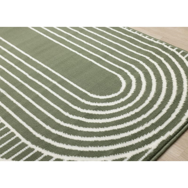 Modern Geometric Arches Rug in Green White