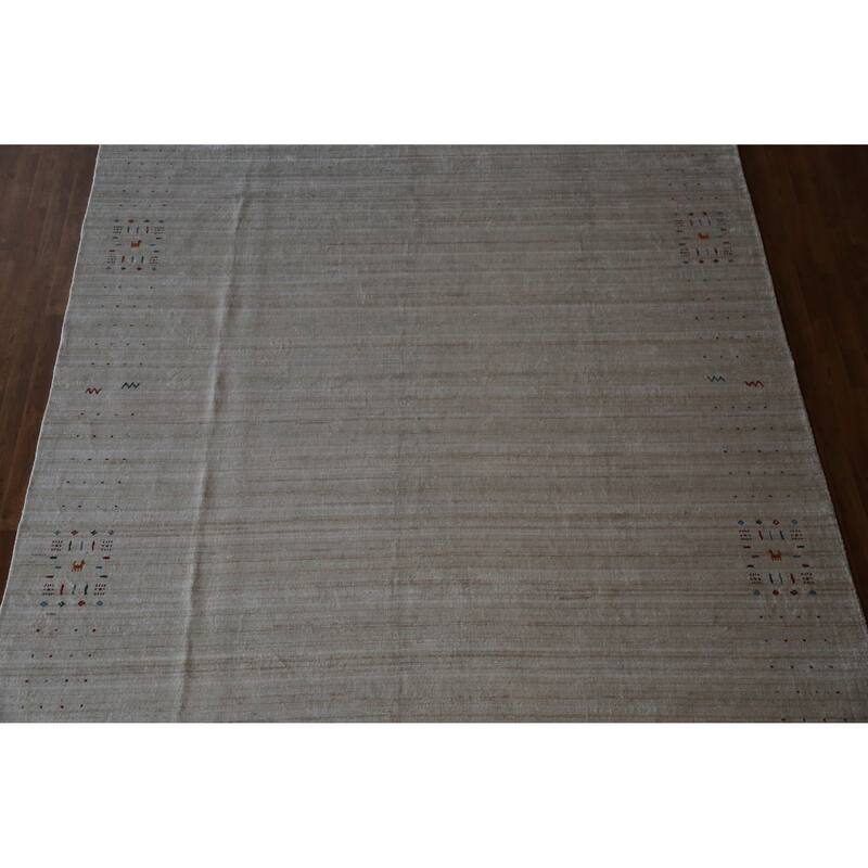 Hand Knotted Oriental 100% Wool Carpet Tribal Tribal Beige & Ivories Gabbeh Area Rug - 12' 2'' X 9' 4''