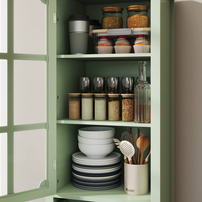 Homy Casa Minimalist Buffet Cabinet with Glass Doors & Drawer, Storage Sideboard, Kitchen Living & Dining Room Hallway Entryway