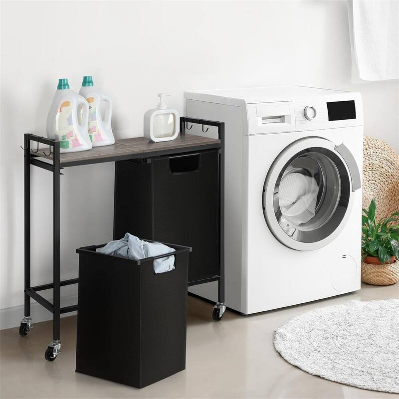 Laundry Hamper Sorter 2 Section Laundry Basket Organizer with Wheels - 28.2"D x 11.8"W x 30.9"H