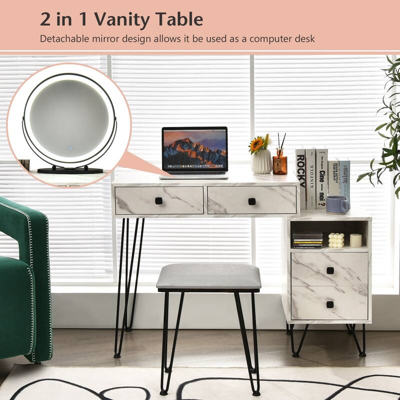 Modern Dressing Table with Storage Cabinet - 31.5" x 16" x 30" (L x W x H)