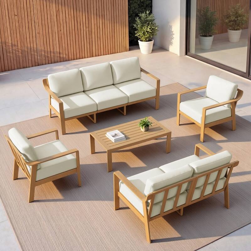Spruce & Spring Outdoor Patio Furniture Set Aluminum Sofa Accent Chair - 5PC - Beige