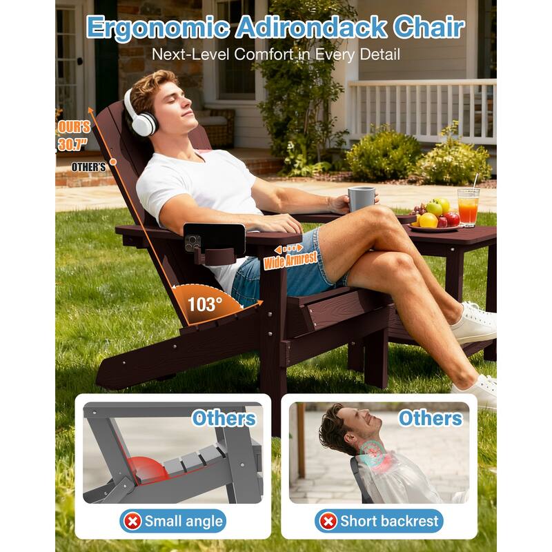 WINSOON All Weather HIPS Outdoor Plastic Adirondack Chairs Set of 2