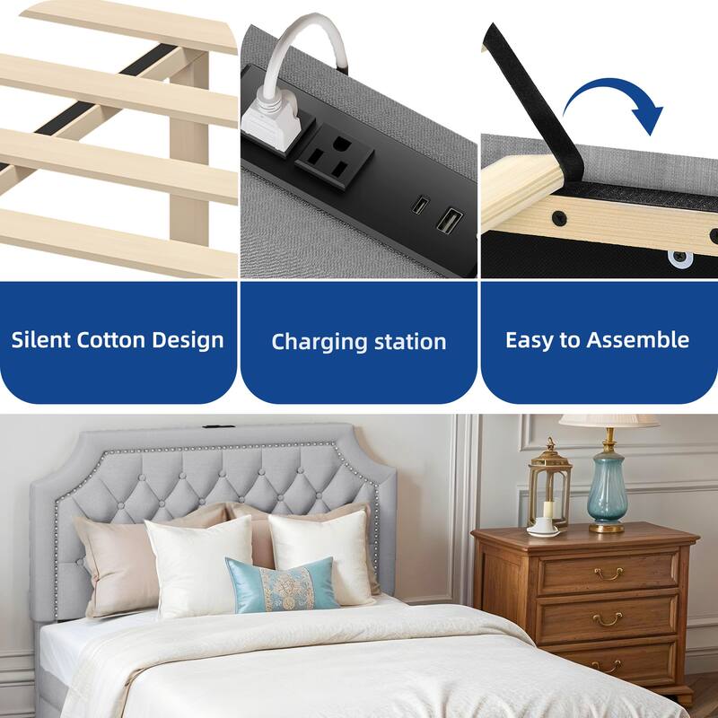 Moasis Velvet/Linen Upholstered Bedframe with Adjustable Headboard and 4 Storage Drawers