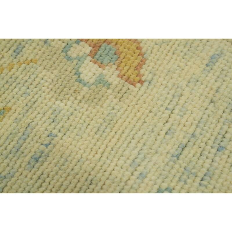 Vegetable Dye Blue Oushak Turkish Area Rug, Floral Geometric Carpet - 11' 10'' X 9' 0''