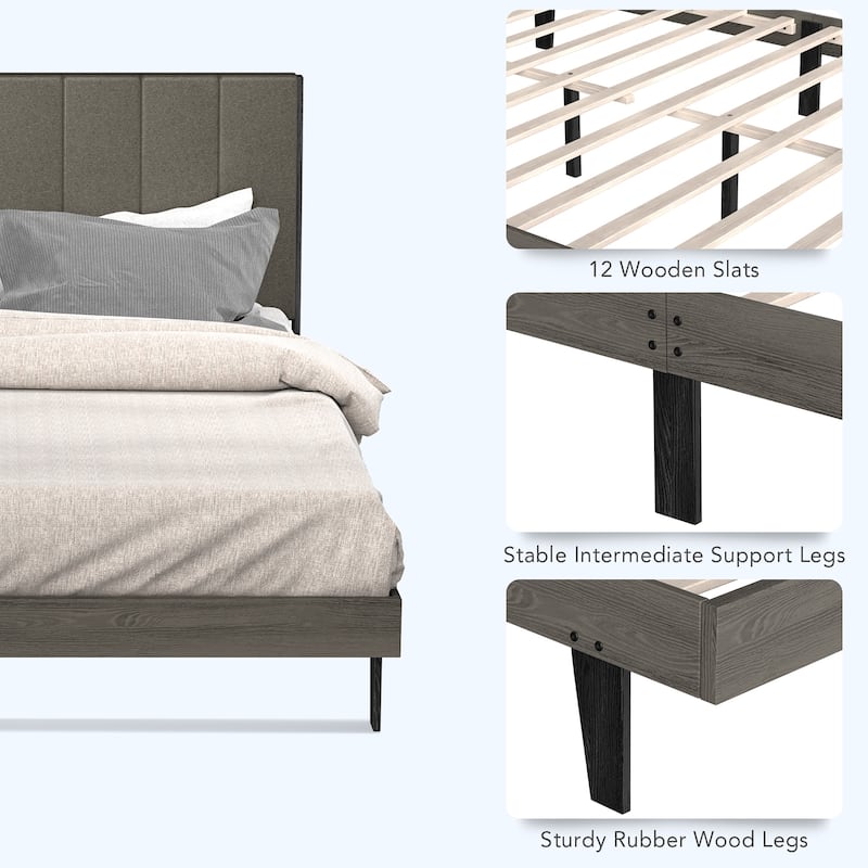 Costway Upholstered Tufted Bed Wood Platform Mattress Foundation