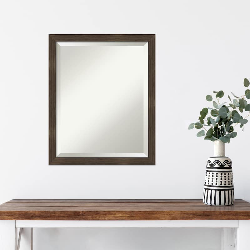 Woodgrain Stripe Beveled Wood Framed Wall Mirror