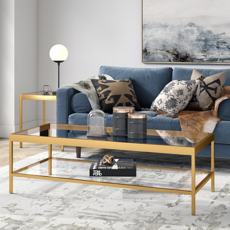 Alexis Metal and Glass Coffee Table - 54" Brass
