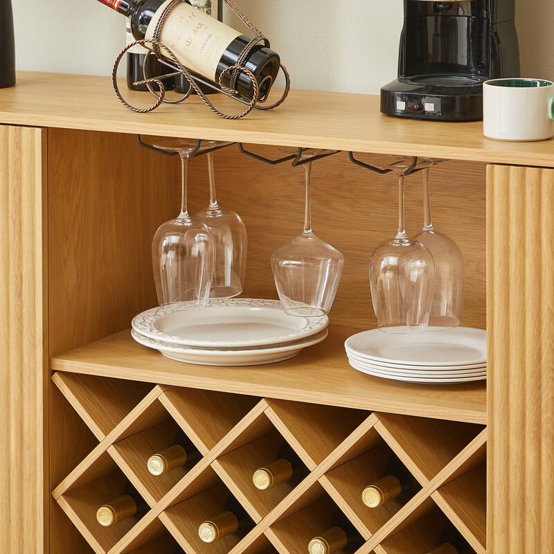 58 in Modern Wavy Curve Sideboard with Wine Rack, Glassware Holder and Adjustable Shelves, Buffet Cabinet for Kitchen