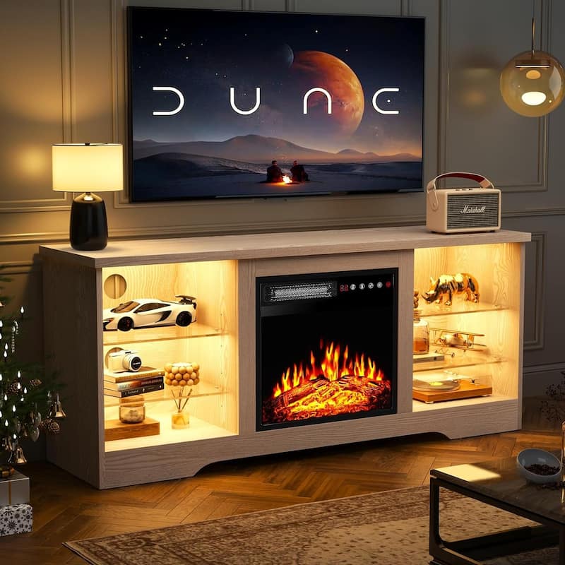Bossin 58" Fireplace TV Stand with 18'' Electric Fireplace,Modern Entertainment Center for 65'' TVs,TV Cabinet