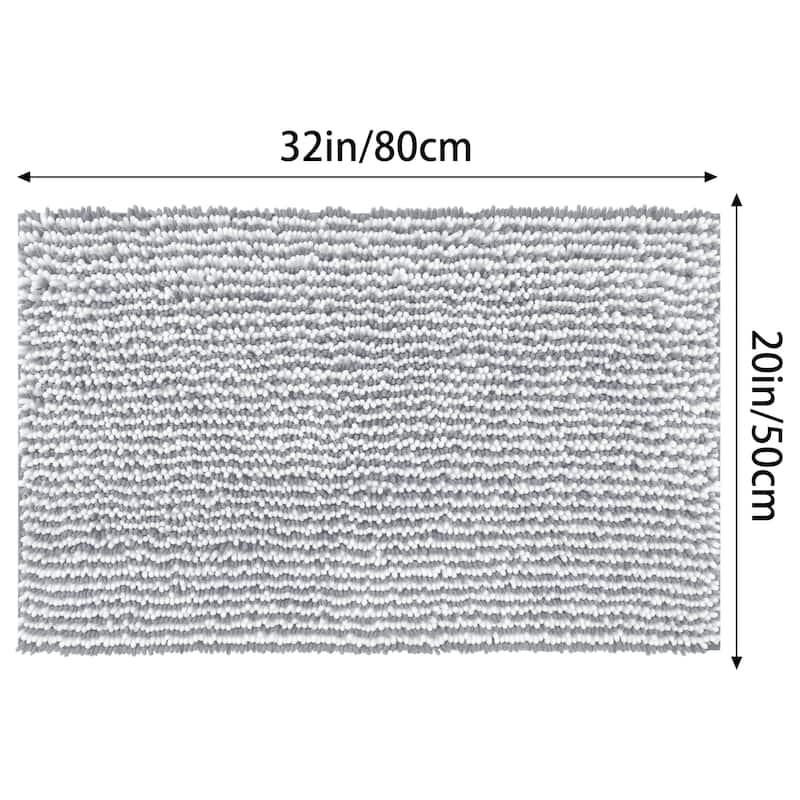 Chenille Striped Bathroom Rugs, Extra Thick and Absorbent Bath Rug Non-Slip Soft Plush Shaggy Bath Carpet