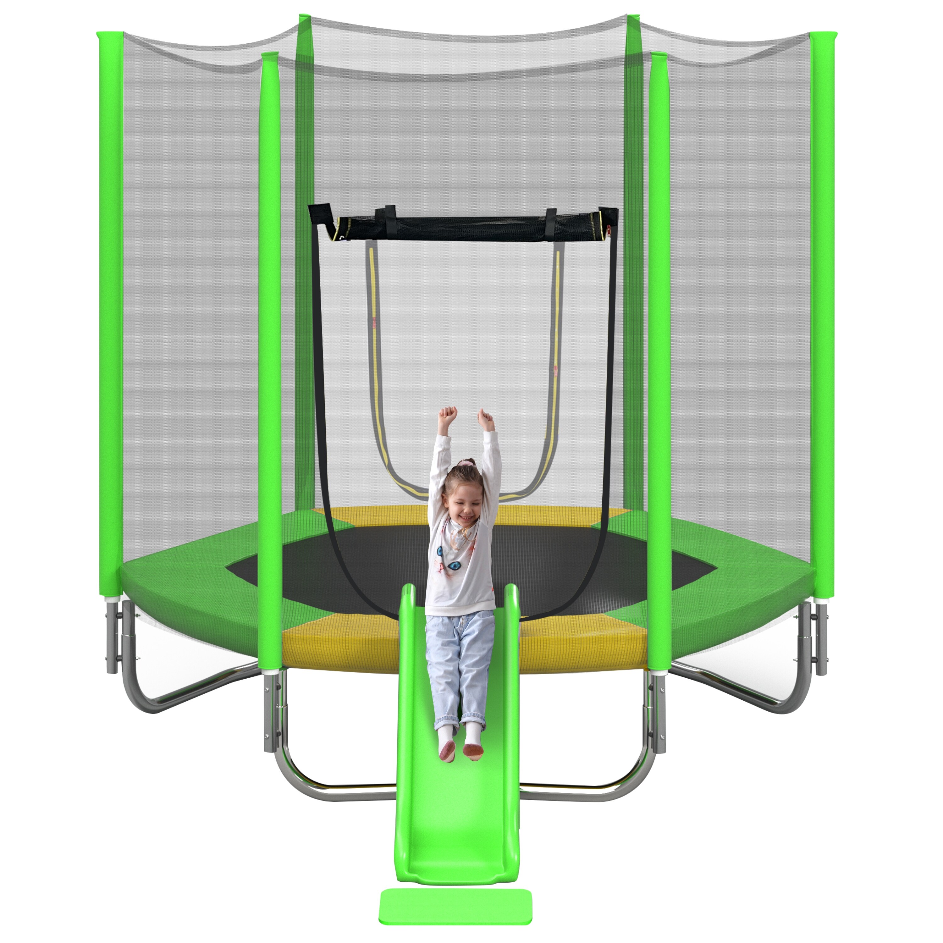 7FT Trampoline for Kids with Safety Enclosure Net, Slide and