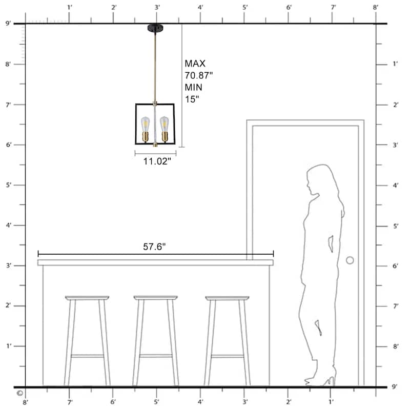 Matte Black & Brushed Gold Geometric Chandelier with Hammered Glass - Dia.11.02-in