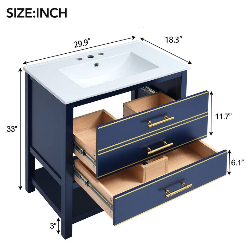Bathroom Vanity with Sink, Vanity Set with 2 Drawers, Bathroom Storage Cabinet with Open Shelf and 2 Soft Closing Doors