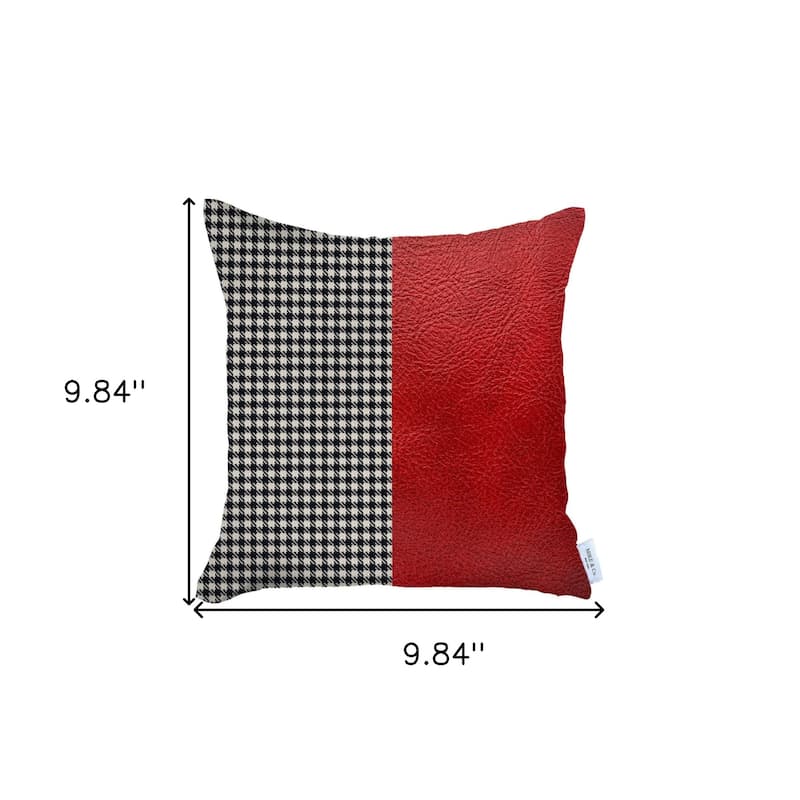18" X 18" Red Houndstooth Zippered Handmade Polyester Throw Pillow Cover
