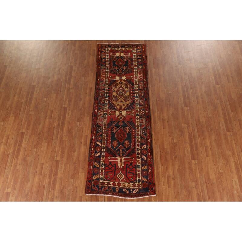 Handmade Vegetable Dye Ardebil Persian Vintage Runner Rug - 3'5"x 10'4"