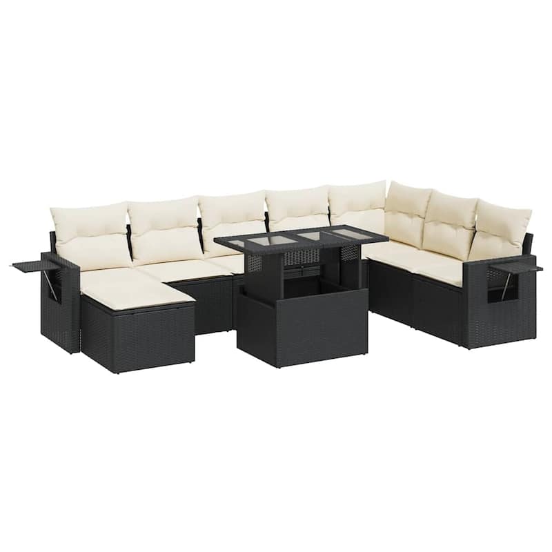 vidaXL Patio Sofa Set with Cushions Outdoor Furniture 9 Piece Poly Rattan