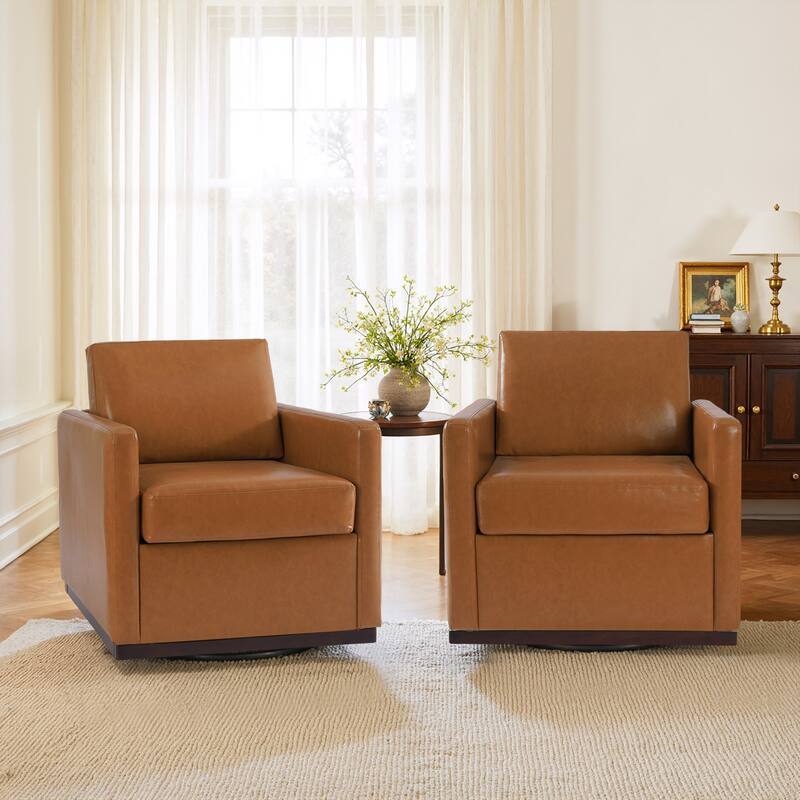 Modern Upholstered Swivel Armchair for Living - Set of 2 - Light Brown