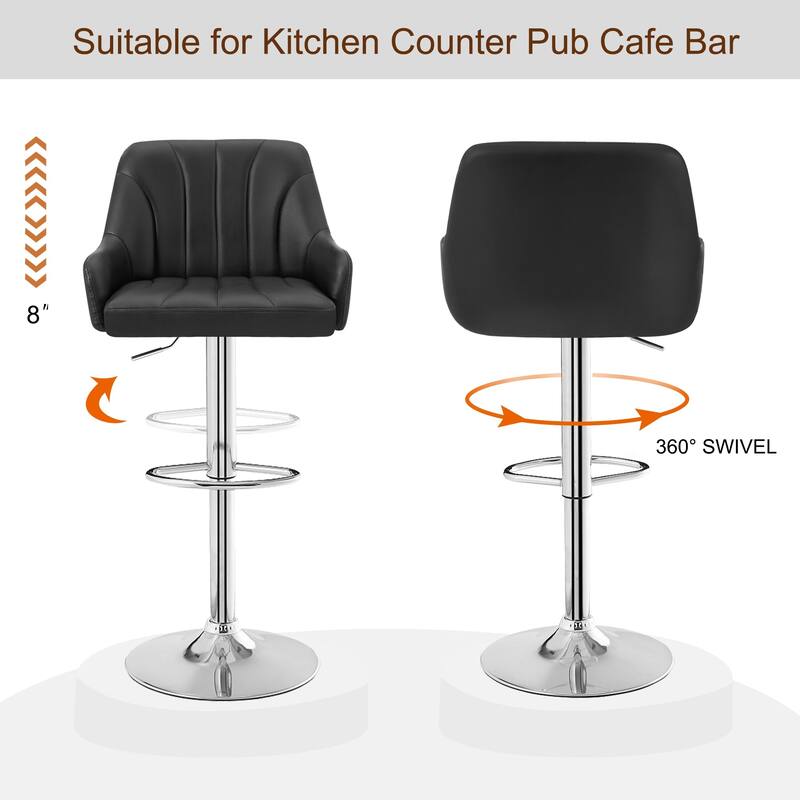 VECELO Set of 2 Adjustable Height Barstool with Footrest and Back Upholstered Bar or Counter Height Stool and Parts