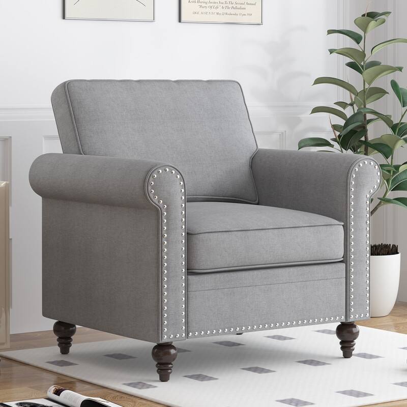 Mixoy 2 Piece Living Room Sofa Set with Rivet Design,Linen 3-Seater Sofa Couch,Loveseat Sofa/Single Sofa Chair