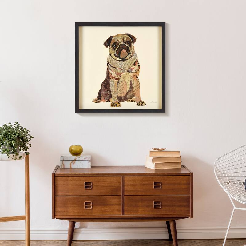 Empire Art "My Puggy" Alex Zeng's dimensional collage, under glass & a black shadow box frame