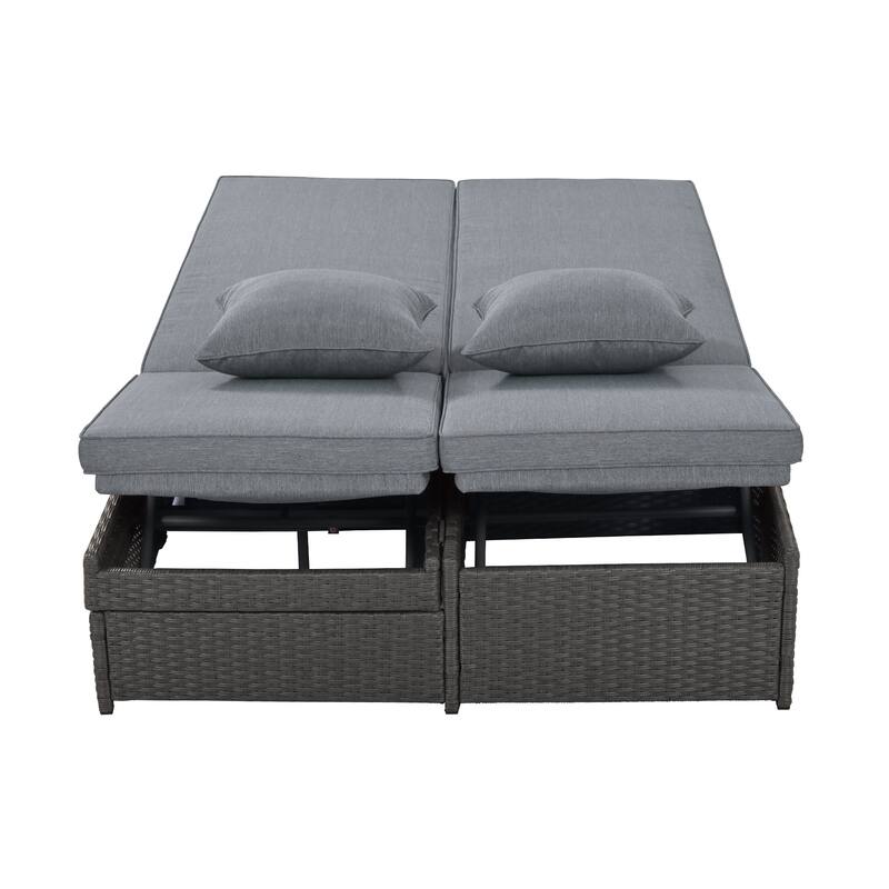 Outdoor Patio Rattan Double Daybed Sunbed with Adjustable Backrest and Seat